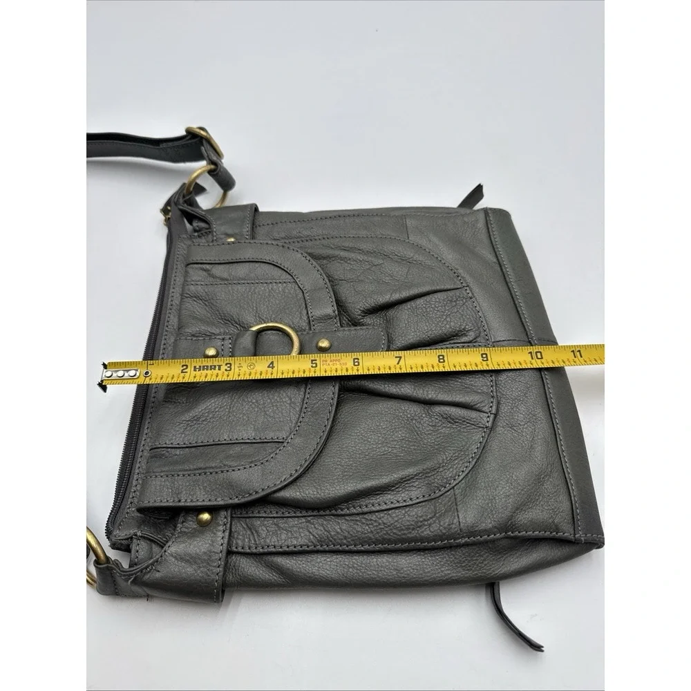 Great American Leather Works Gray Bag Crossbody Multi-Zipper Pocket Adjustable